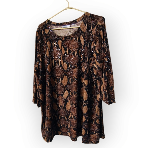 Susan Graver Susan Graver Brown Animal Print Sequin Top LX - 2X - Picture 9 of 11